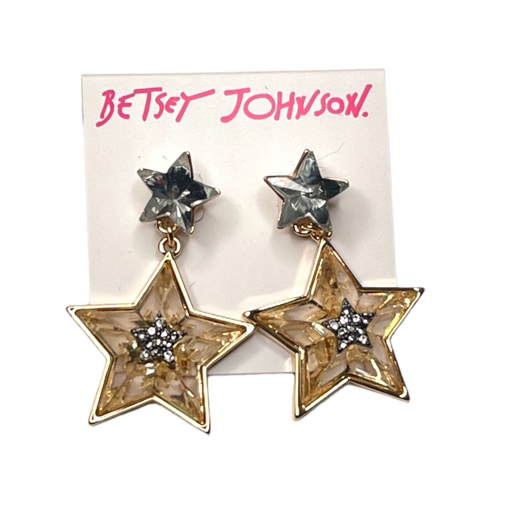 Betsey Johnson Star Drop Dangle Earrings Gold
